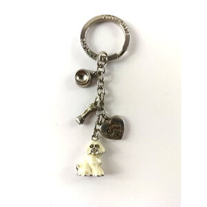 Little Gifts Dog Keychain Silver Tone Dog Bone Dish Heart